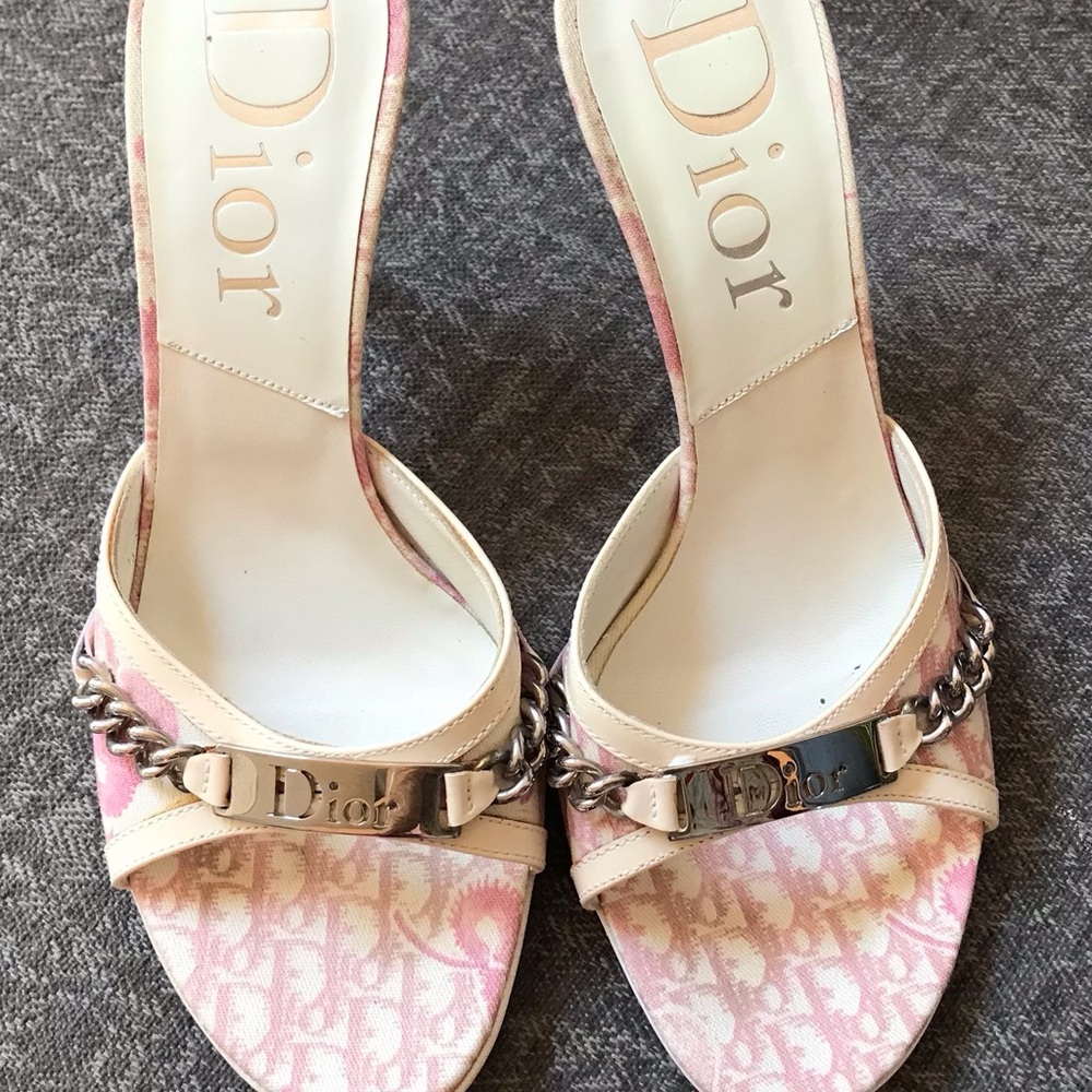 Dior Pink and Cream Heeled Sandals